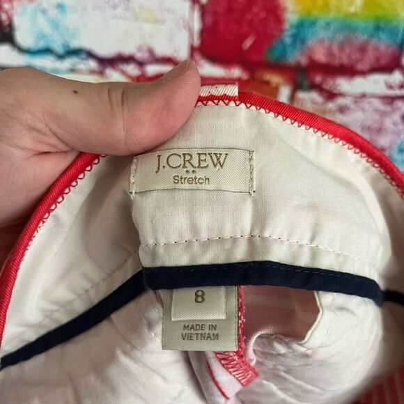 J. Crew Stretch Chino Style Shorts Style 37571 Size 8 Coral/White Stripes - Picture 5 of 6